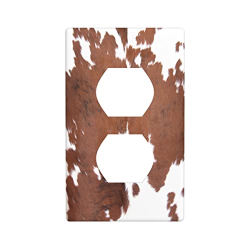 Axayaz Cowhide 1-Gang Switch Plates Cover Leopard Farm Animal Tri Color Brown Cow Outlet Covers Decorative Standard Duplex Wall Plate For Home Office #TOP30
