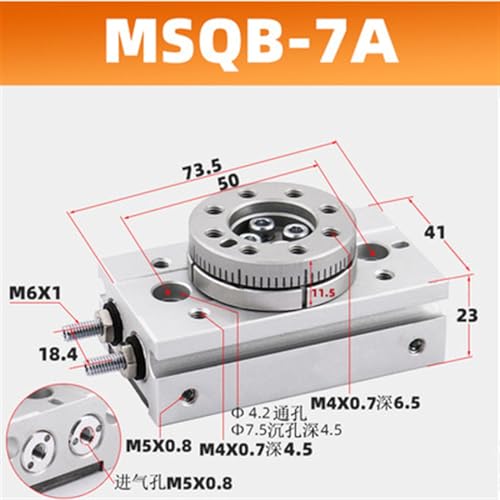Cylindre rotatif MSQB1A à table oscillante réglable pour guidage pneumatique rigide