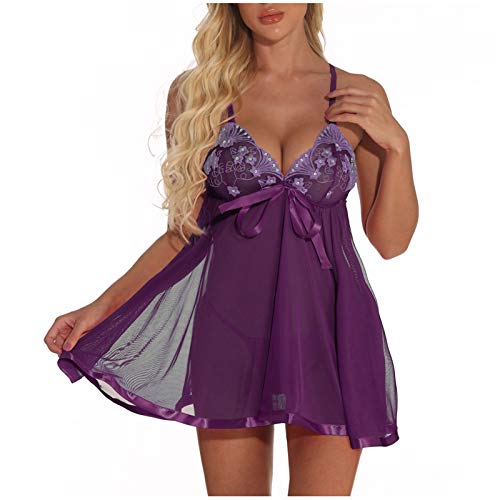 Lingerie dentelle grande taille S-6XL avec chemise de nuit violette YZCIS