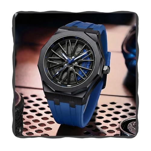 Image of PAPIO Men's Sports Analog Watch with Wheel Design Dial | Metal Case | Silicone Strap | Stylish Casual Watch for Men
