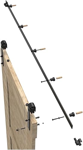 Miniatura 9 de Kit de herrajes para puerta corrediza de granero indiv. de 8 pies, rodillo básico negro, gancho de acero al carbono, sistema de riel plano para