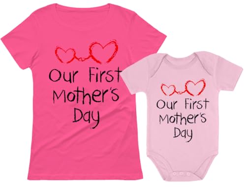 Image of Our First Mothers Day Mommy and Me Matching Outfits Mom and Baby Shirts Set