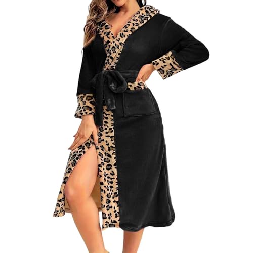 Peignoir femme polaire léopard long et chaud pour l'hiver