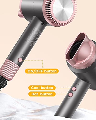 Wavytalk Hair Dryer With Diffuser, Ceramic Ionic Blow Dryer And Damage Free Hair, Lightweight And Compact Hair Dryer Rose. #TOP2