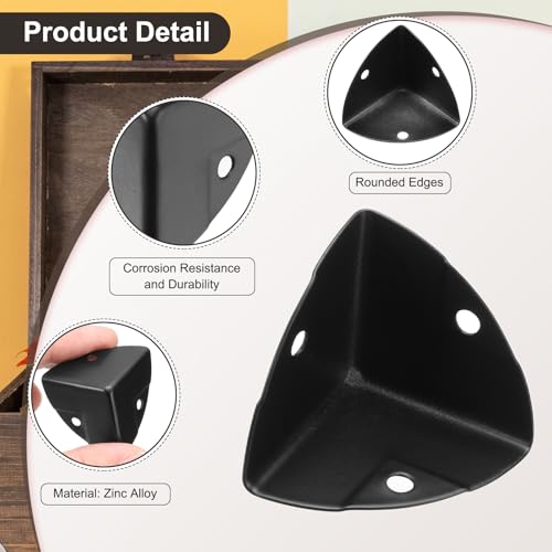 Image of uxcell 8PCS Metal Corner Protector 0.9 x 0.9 x 0.9 Inch Box Edge Guard Protector Zinc Alloy Cabinets Speaker Corners Protector for Furniture Decorative (Imprint Edge, Black)