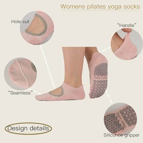 Image of Pilates Socks with Grips for Womens Athletic Gym Yoga Barre Dance Non Slip Skid Socks with Hole Cut