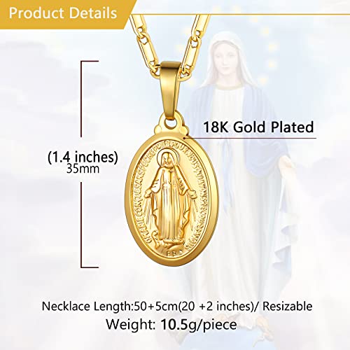 Image of U7 Virgin Mary Necklace for Women,18K Gold Plated /Sterling Silver Oval Miraculous Medal Virgin Mary Pendant Necklace