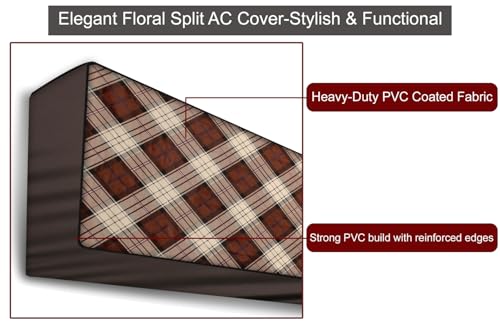 Image of The Furnishing Tree Split AC cover for indoor and outdoor unit of 1.5 ton waterproof and dustproof Brown Tartan Plaid pattern