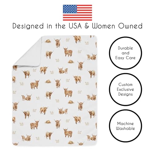 Image of Sweet Jojo Designs 3-Piece Baby Crib Bedding Set (Boho Highland Cow) for Girls /Boys, Infants /Nursery incl. Blanket, Fitted Sheet and Skirt (Farm Animal, Bohemian, Watercolor, Rustic Farmhouse, Modern)