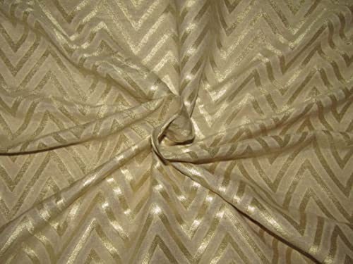 Tissu Georgette ivoire doré jacquard géométrique métallisé coupon au yard couture vêtement