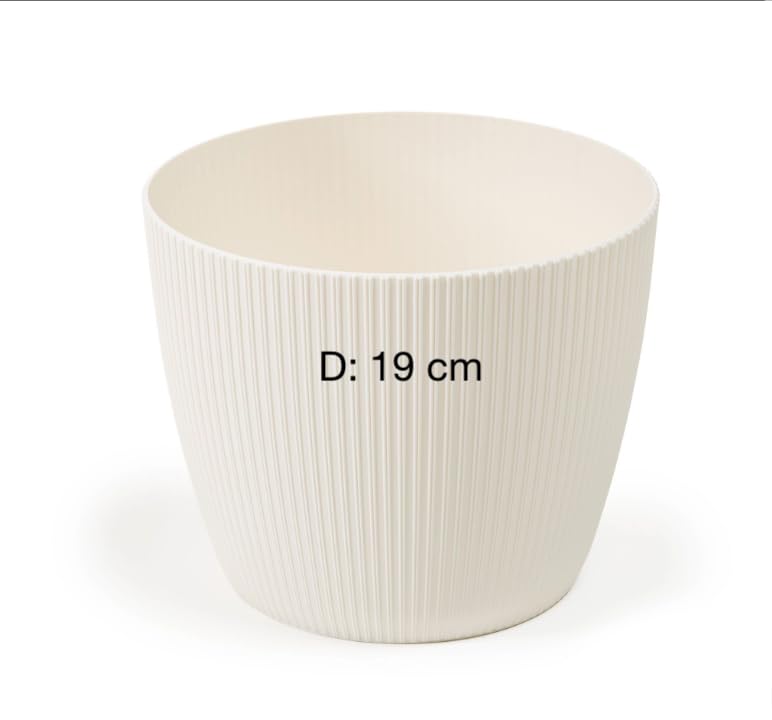 Übertopf Blumentopf Kräutertopf 3D Rillen Dekorativ (Creme, M-19 cm)
