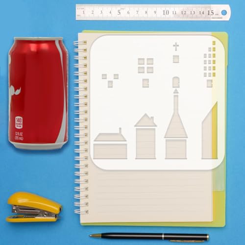 FINGERINSPIRE Conjunto de 4 peças de estêncil de pintura do horizonte da cidade em camadas PET 14 cm