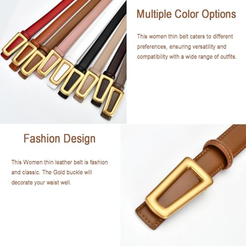 Women's Reversible Leather Belt With Gold Buckle For Dress, Width 0.9", Fashion Ladies Skinny Waist Belt4