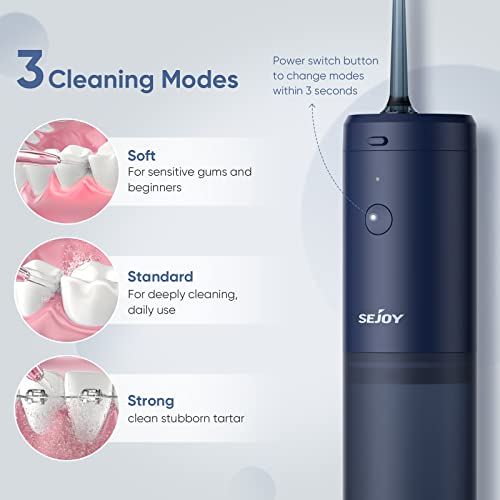 Water Flosser Dental Oral Irrigator Teeth Cleaner Portable Travel Rechargeable Cordless,IPX7 Electric Plaque Remover 3 Modes 3 Jet Tips 140ml (Blue) - Thumbnail 5