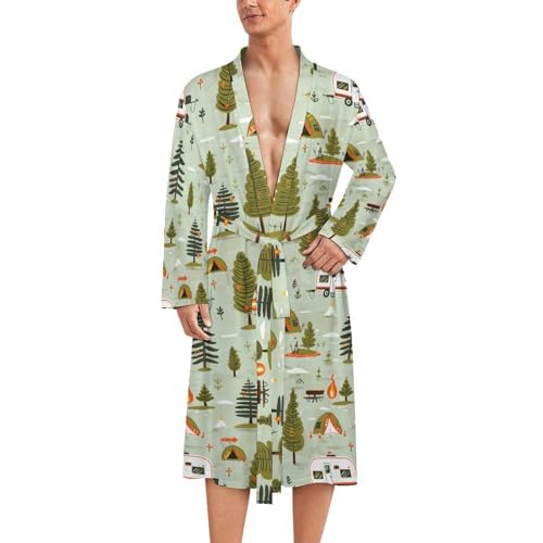 Camping Pattern Funny Men's Robe Soft Lightweight Bathrobe Long-sleeve Spa Robes
