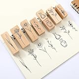 8 Pcs Vintage Wooden Rubber Stamps, Retro Flower Scrapbooking Stamps for Crafting, Decorative Cute Rubber Stamp Set for DIY Craft Journals Scrapbooking Painting Letters Diary and Card Making