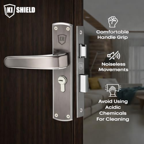 Image of 8 inch Mortise Door Lock for Home Main Door & Bedroom with Handleset | Heavy-Duty 65 mm Brass Cylinder | Left-Right Fit 30-50mm Door Home Office Hotel | 3 Brass Keys | Matt Finish | CY-1005