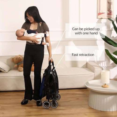 Alivio Lightweight Pushchair, Folding Baby Stroller 0-3 Years, Toddlers Travel Stroller with Mosquito Nets, Shoulder Strap, Anti-Friction & Wheels (Blue) - Image 5