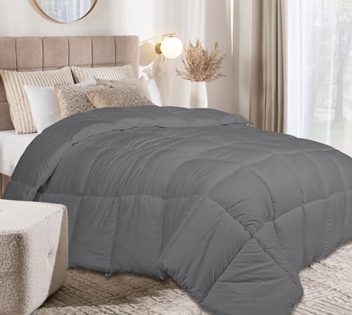 Image of ROYALE LINENS Comforter - Full Size Duvet Insert - All Season Soft Quilted Comforters with 8 Corner Tabs - Down Alternative Bedding Comforter - Box Stitched Duvet Insert (Charcoal, Full 82 inchx86 inch)
