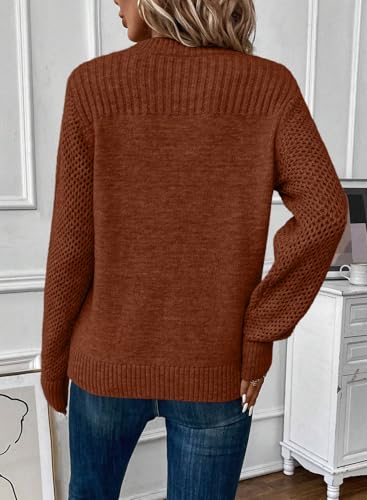 Image of EVALESS Womens Sweaters Casual Long Sleeve Crewneck Knit Lightweight Hollow Out Crochet Sweater Pullover Tops