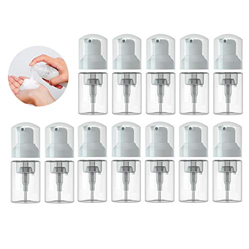 12 Pcs Empty Foam Pump Bottle 1oz/30ml Travel Size Plastic Pump Bottle Soap Bottle Portable Small Hand Sanitizer Dispenser Bottles, Refillable Clear Instant Foaming Bottles for Hand Lotion Shampoo