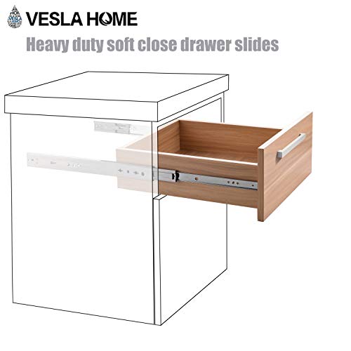 VESLA HOME 1 Pair 22 Inch Heavy Duty 3-Section Full Extension Ball Bearing Soft Close Cabinet Drawer Slides,300 LB Capacity Side Mount Slow Close Drawer Slide Cabinet Hardware,16\" 18\" 20\" 22\" Lengths.