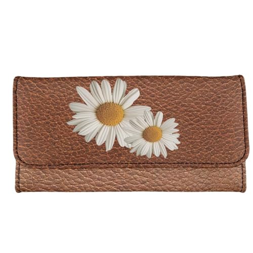 Image of AFPANQZ Daisy Print Large Capacity Women Purse Portable Handbag Purses, Womens Card Purse with Zipper Multifunctional Handbags RFID Blocking Checkbook Wallet