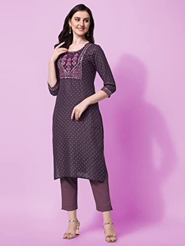 Image of MIRCHI FASHION Women Rayon Sequin Embroidery and Polka Dots Print Straight Kurta