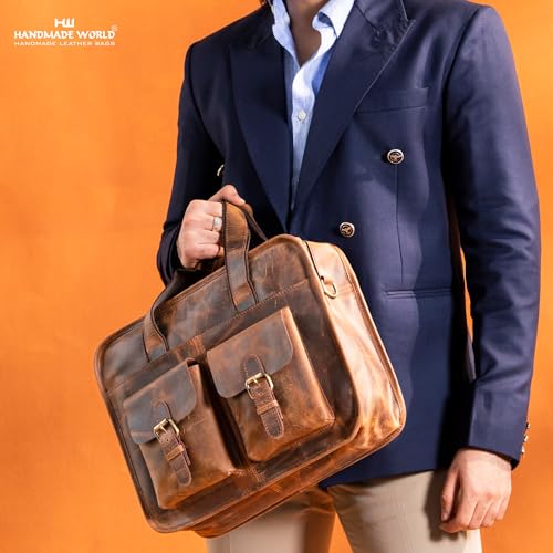 Handmade World Leather Laptop Briefcase Messenger Bag For Men Women 'Arthur Travel' Fits 15 Inch Computer Crossbody Satchel Bag For Office Work3