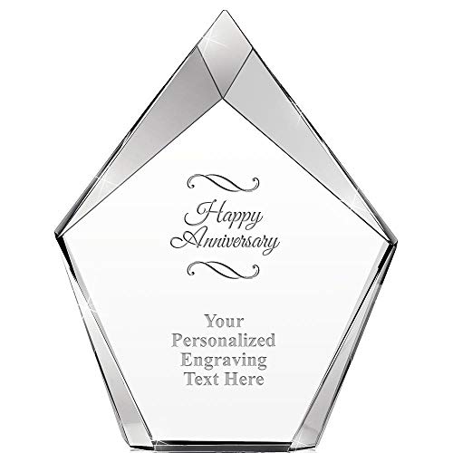 Crown Awards 8" Happy Anniversary Vertex Prism Crystal Award, Personalized with Your Own Engraving Happy Anniversary Trophy Crystal, Engraving Included