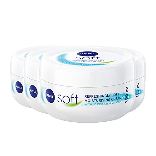 NIVEA Soft Pack de 4 (4 x 200 ml), una crema hidratante para cara, cuerpo y manos con vitamina E y aceite de jojoba, hidratante intensivo diario