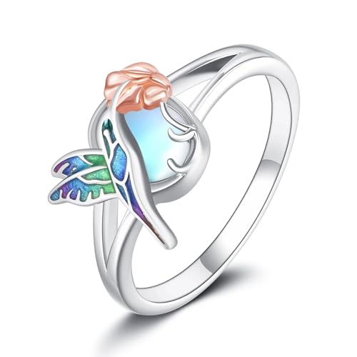 Bague colibri en argent 925 et pierre de lune pour femme