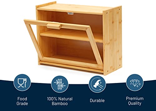 Royalhouse Premium Bamboo Double Layer Bread Box With Clear Window, Bread Storage And Organizer For Kitchen Countertop, Bread Container, Assembly Required #TOP1