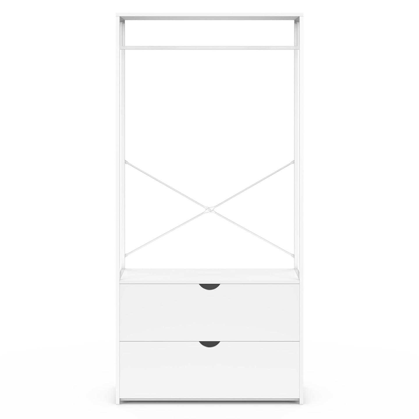 IDMarket – Armario para ropa con 2 cajones L. 80 cm BROOKLYN, madera blanca y metal blanco