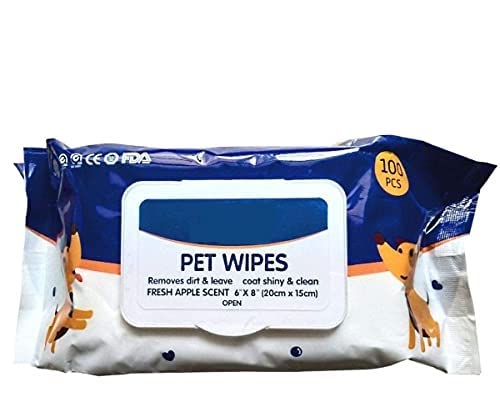 RvPaws Pet Soft Grooming Wipes for Dogs, Cats, Puppies & Pets – Apple Scent 6″x 8″ Size Each for Pet Grooming Wipes for Dogs, Cats, Puppies (100 Wipes)