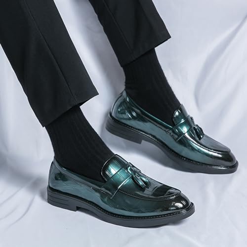 AMAZIDEAL Men's Patent Leather Tassel Slip-on Penny Loafers,Fashion Round Toe Non-Slip Causal Business Dress Shoes Party Wedding Prom Shoes4