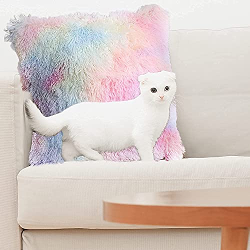 Soft Faux Fur Throw Pillow Covers Pack Of 2 Peach Blush Plush Decorative Tie Dye Pink Throw Girls Pillow Covers Cute Cushion Cases Pillowcases For Sofa Couch Decor Room Bedroom Colorful 16"*16" #TOP5
