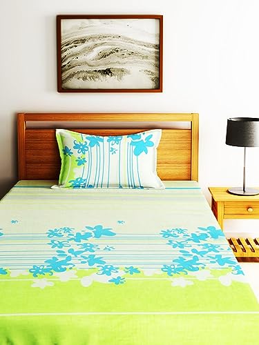 Image of Home Sizzler 210 TC Microfibre Green Single Bedsheet with 1 Pillow Cover