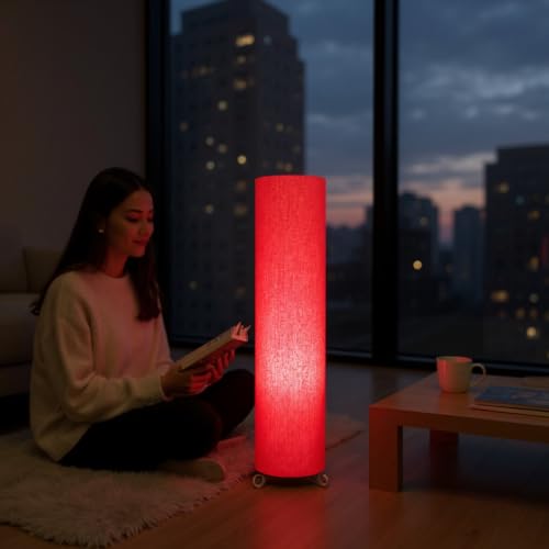 Image of Cotton Fabric Floor Lamp for Bedroom's Desk Lamp for LivingRoom, Bed Room, Office | Night Stand Dimmable Room Floor Lamp for Reading Corner Lamp (Red)