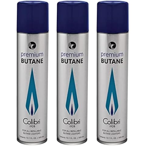 Colibri Premium Butane Fuel Refill for Lighters, 300ml (10.1fl oz) Cans, Pack of 3, Butane Torch Replacement Canisters, 99.999% Pure Butane Refill Fluid for Lighters Cover