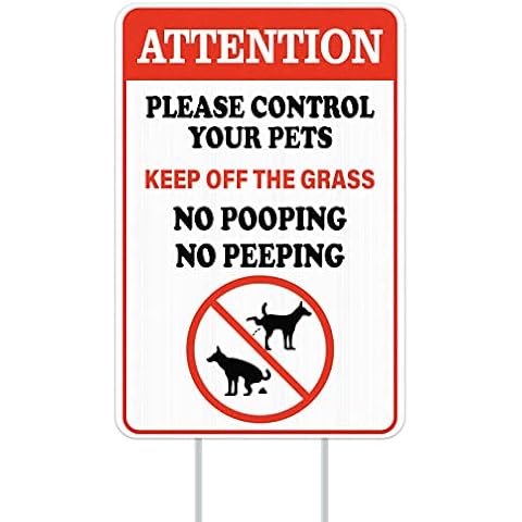 FLYAB No Pooping/Peeping Sign for Yard 8"x12" Keep Off The Grass Yard Sign with Stakes Warning Attention Signs for Lawn Yard Outdoor Waterproof No Dog Poop Sign Cover
