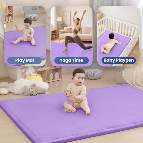 Image of Baby Play Mat for Floor,1.3 inch Thick Elasti-Foam 50x50 Playpen Mat for Toddlers Infant kids,Water-Repellent Soft Coral Velvet for Tummy Time,Non-Slip Backing for Crawling,Tatami Style(Lavender)