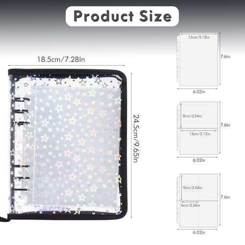 Image of A5 Sticker Organizer Binder with Zipper Closure, Reusable Sticker Storage Album with Pockets, Perfect for Collecting, Organizing, and Displaying Stickers (Star-Black)