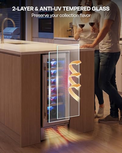 Image of Icyglee 12 inch Wine Cooler Refrigerator, 18 bottle Wine Fridge Built-in or Freestanding with Double-Layer Tempered Glass Door, Mini Fridge with Digital Temp Control & Fast Cooling, Low Noise