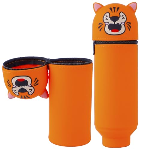 YADOBIG 2 en 1 Trousse Crayons, Télescopique Trousse Scolaire en Silicone, Kawaii Étui École avec Fermeture Eclair, Kawaii Tigre, Convient pour École, Le Bureau, Cadeau pour Garçons et Filles