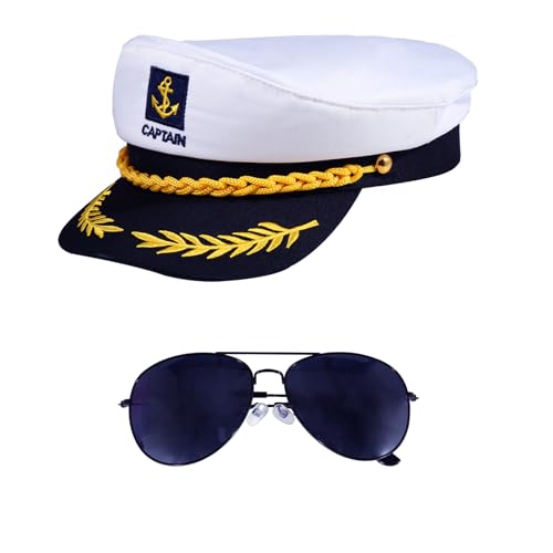Audaisyly 2Pcs Yacht Captain Hat Sunglasses Sailor Ship Cap Scarf Boat Costume For Adults Cosplay Halloween Party Decor