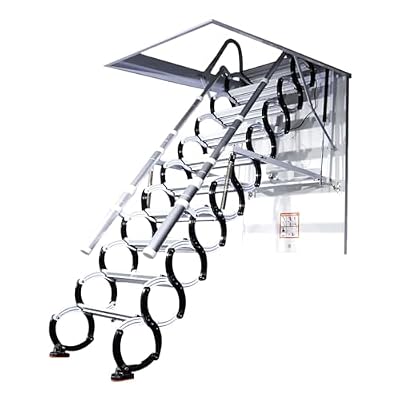 JDSLSQPM attic Ladder Electric Loft Ladder Save Space Attic Stairs Pull Down Attic Ladder Ceiling Folding Ladder Indoor Telescoping Ladder Can Bear 1102lb Stable and Safe