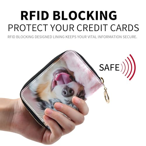 Playful Australian Shepherd Relax Women's Wallet Zip Around Credit Card Protector RFID Blocking Zippered Zipper Wallet with Coin Pocket2
