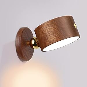 XSUPER Wooden Led Wall Sconces, 360° Rotatable Dimmable Wall Lights, Rechargeable Cordless Wall Mounted Lamp, Magnetic Touch Control Led Night Light for Reading Study Bedside (Sapele Wood)