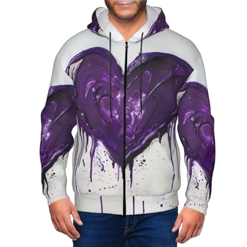 Sweat à capuche violet imprimé amour avec cordon de serrage et zip